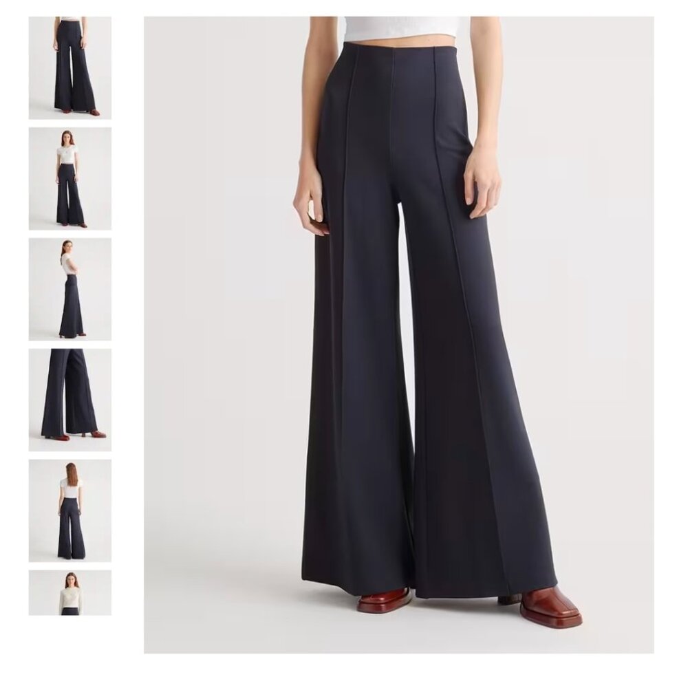 Quince Women Ultra-Stretch Ponte Super Wide Leg Pants Black M